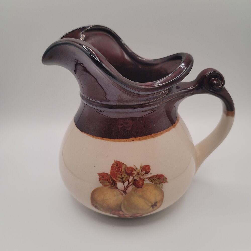 Vintage McCoy Pottery #7515 Fruit Festival Pitcher Cream Brown USA